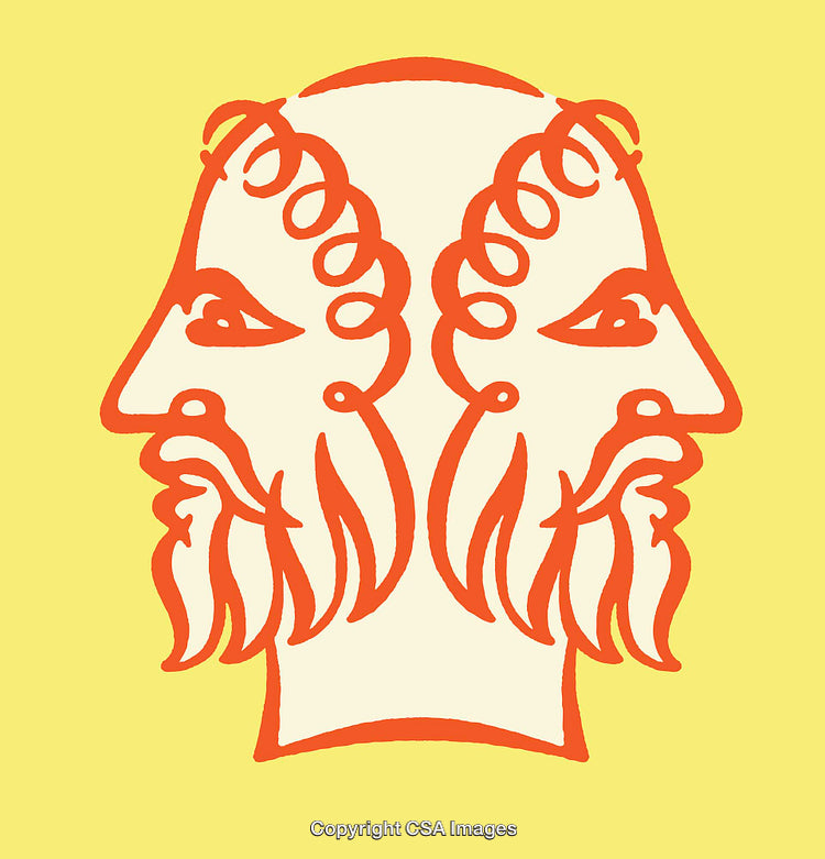Minimalist Line Art of Janus Depicted in Vibrant Colors