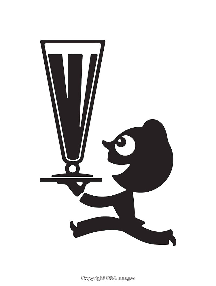 Playful Character Carrying a Trophy in Black and White Line Art