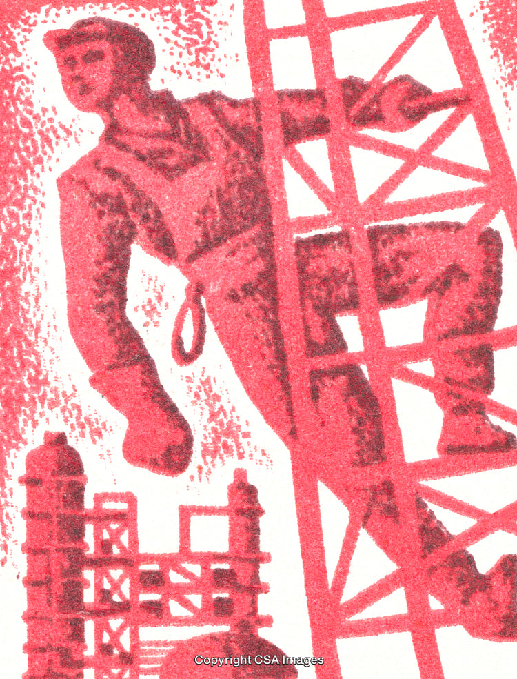 Stylized Artistic Illustration of a Worker on a Construction Structure