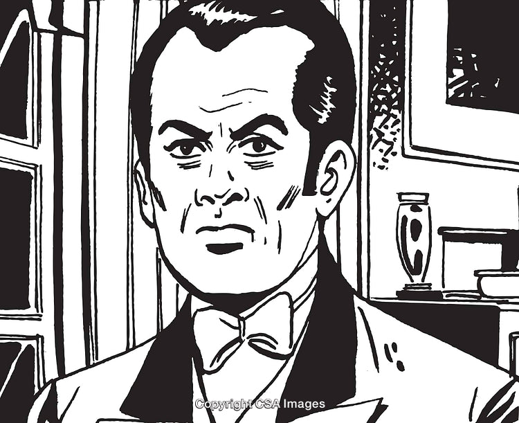 Vintage Comic Style Illustration of a Man in a Formal Setting