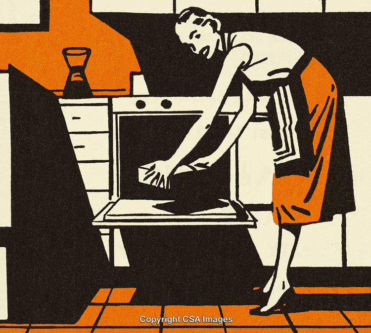 Retro Illustration of a Woman Baking in a Mid-Century Modern Kitchen