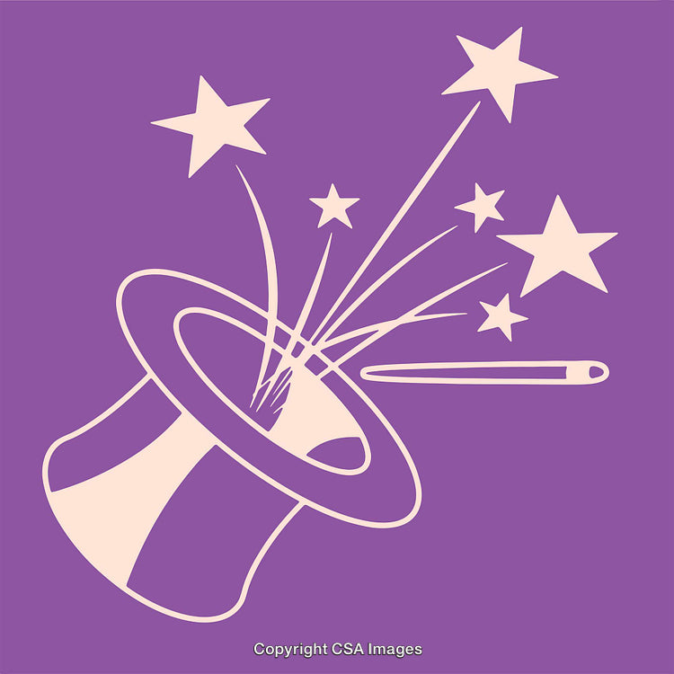 Magical Hat Illustration with Wand and Stars on Purple Background