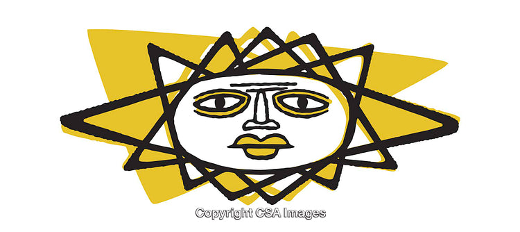 Abstract Sun Illustration in Yellow and Black with Geometric Elements