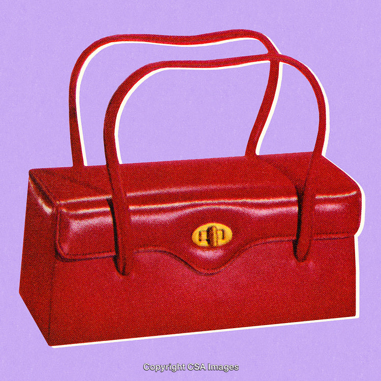Elegant Red Handbag with Chic Design on Purple Background