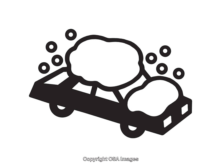 Black and White Car Cleaning Icon With Soap Bubbles