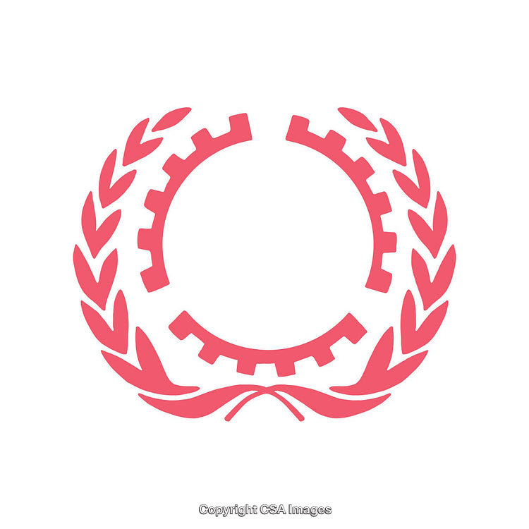Red Gear and Laurel Wreath Symbolizing Unity and Industry