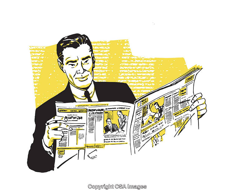 Retro Illustration of a Man Reading a Newspaper in Vibrant Colors