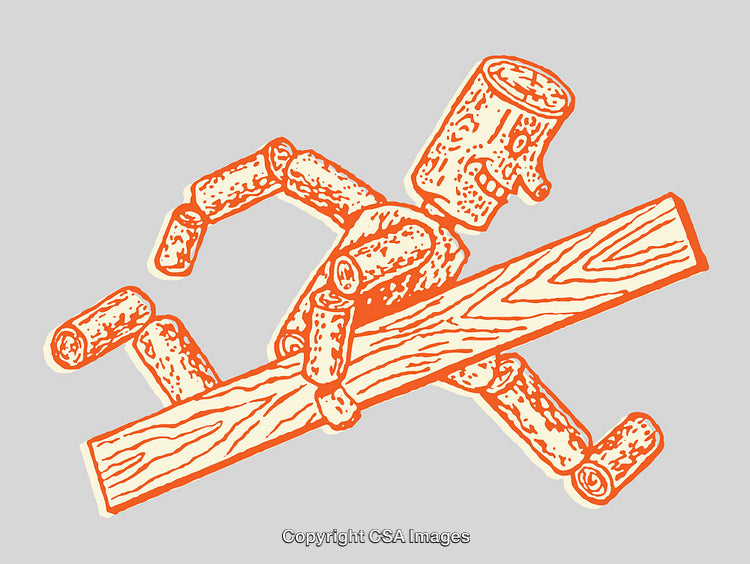 Artistic Wooden Puppet Jumping Over A Log in Line Art Style