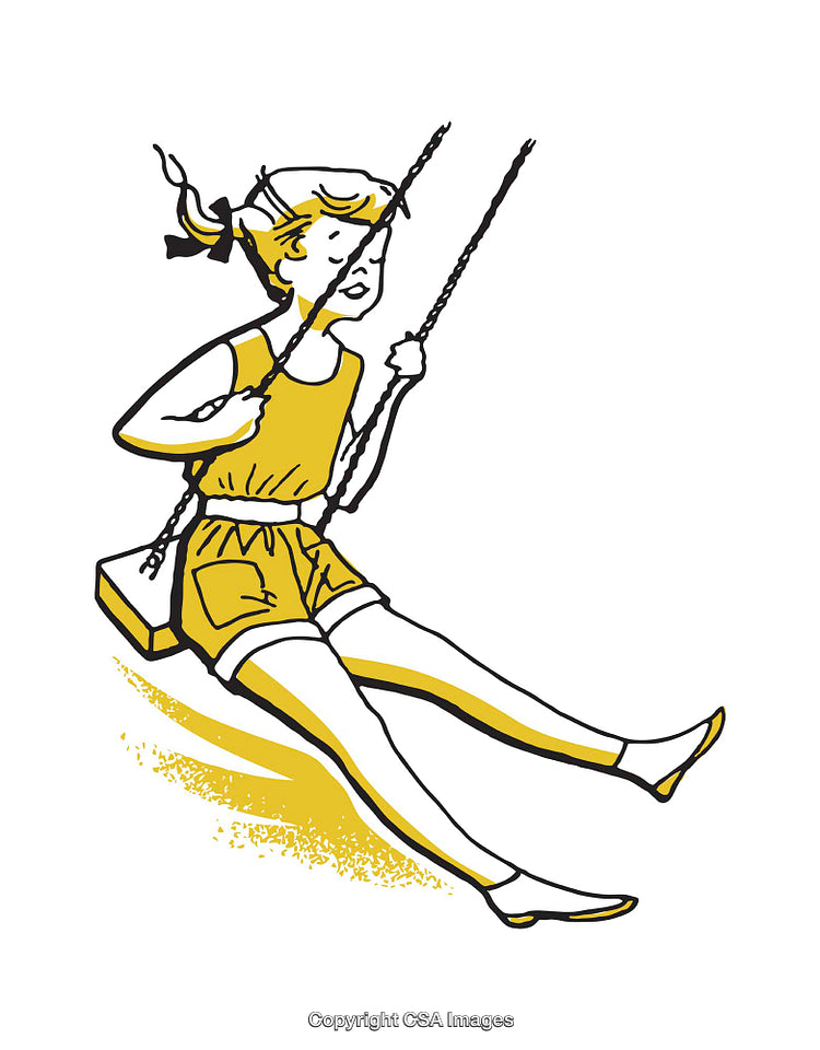 Illustration of a Young Girl on a Swing in Retro Style