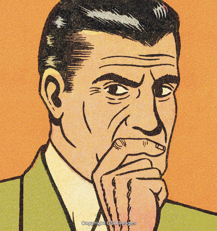 Vintage Illustration of a Thoughtful Man Contemplating on an Orange Background