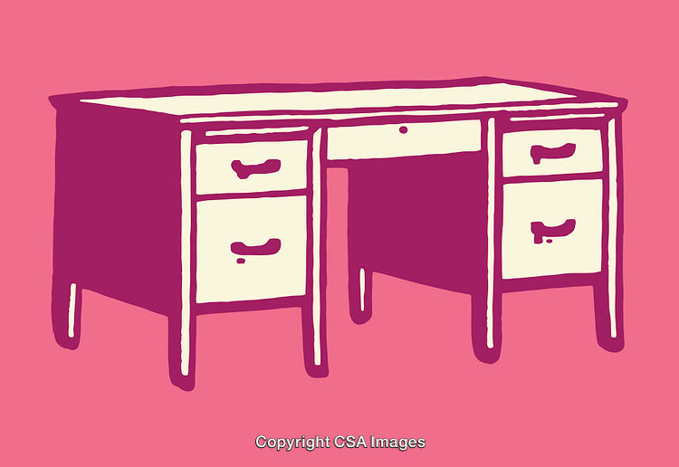 Vintage Style Desk Illustration in Bold Pop Art Color Palette