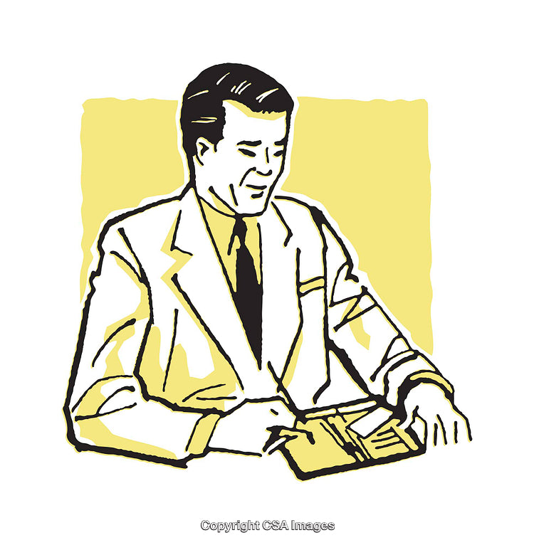 Retro Style Illustration of a Man in a Business Suit Writing Notes