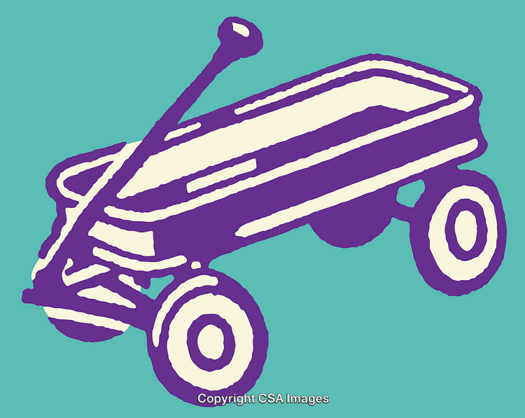 Vibrant Line Art Illustration of a Vintage Toy Wagon in Bold Colors