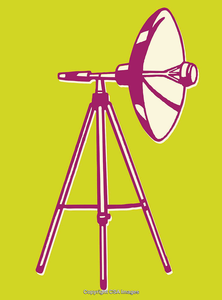 Retro Style Satellite Dish Illustration in Bold Colors on Vibrant Background