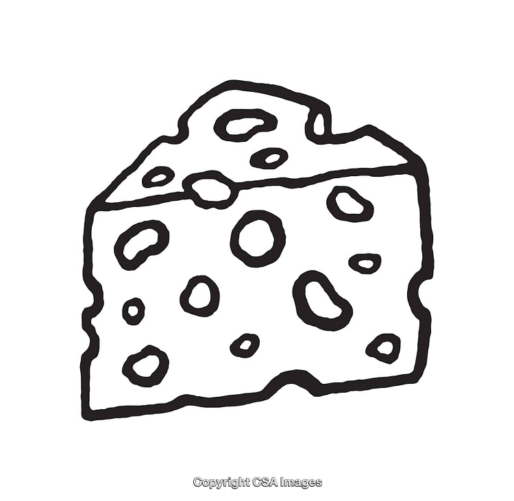 Black and White Sketch Illustrating a Wedge of Swiss Cheese