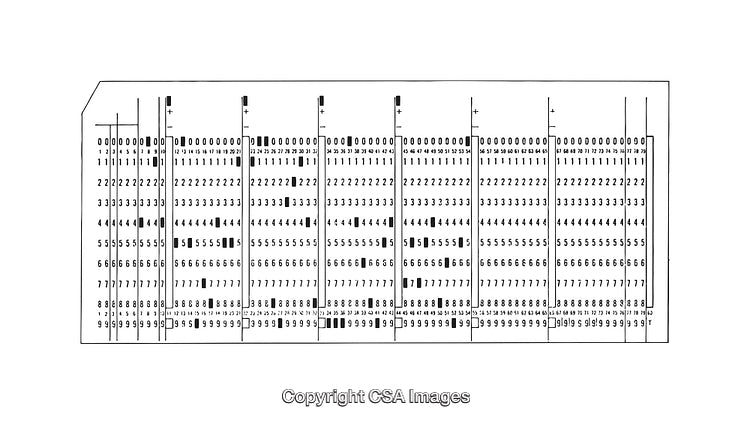 Vintage Black and White Computer Punch Card Diagram Illustration