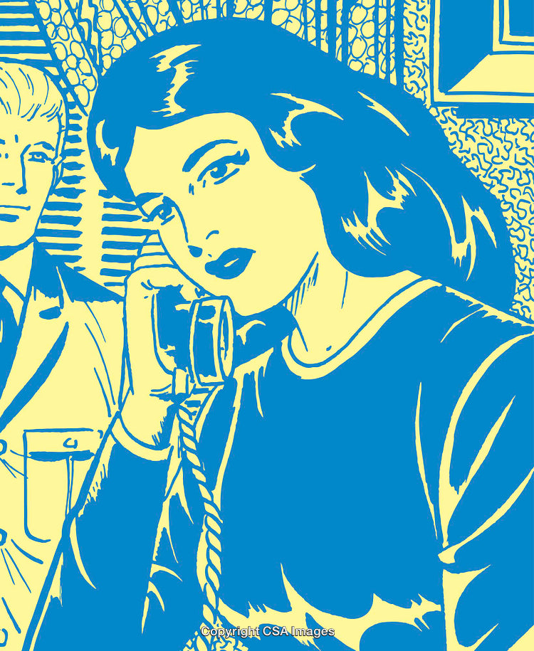 Retro Style Illustration of Woman on Telephone with Dramatic Expression