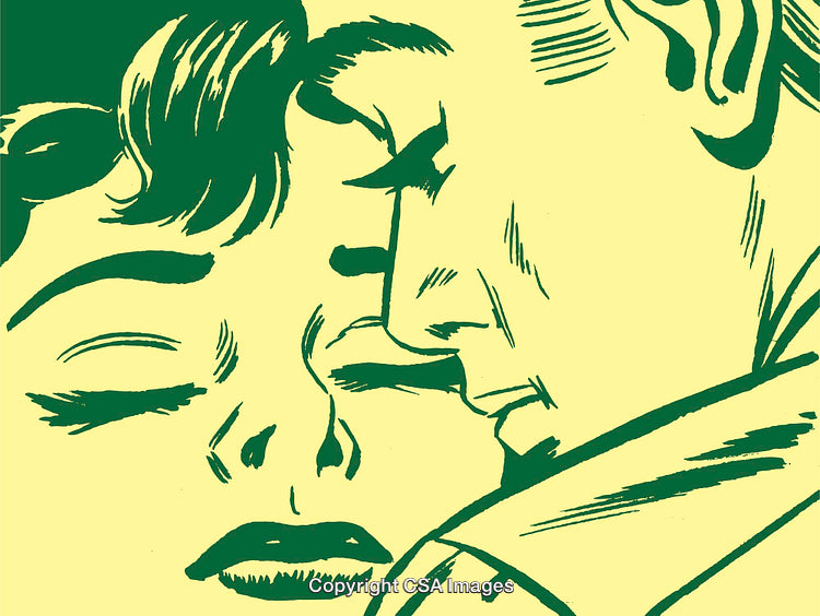Retro Illustration of a Romantic Couple in a Close Emotional Embrace