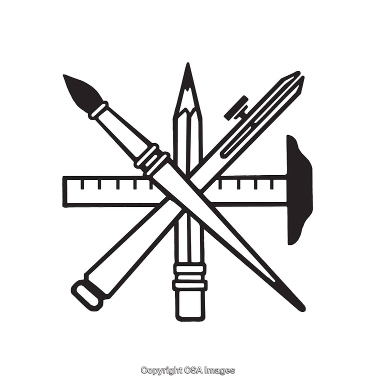Black and White Line Art of Creative Tools Design Illustration