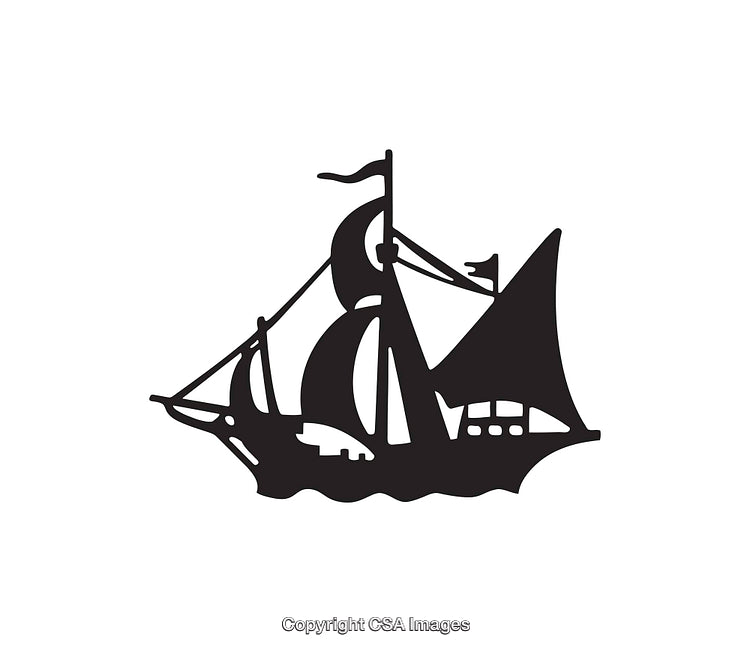 Black And White Illustration of a Vintage Sailing Ship Silhouette