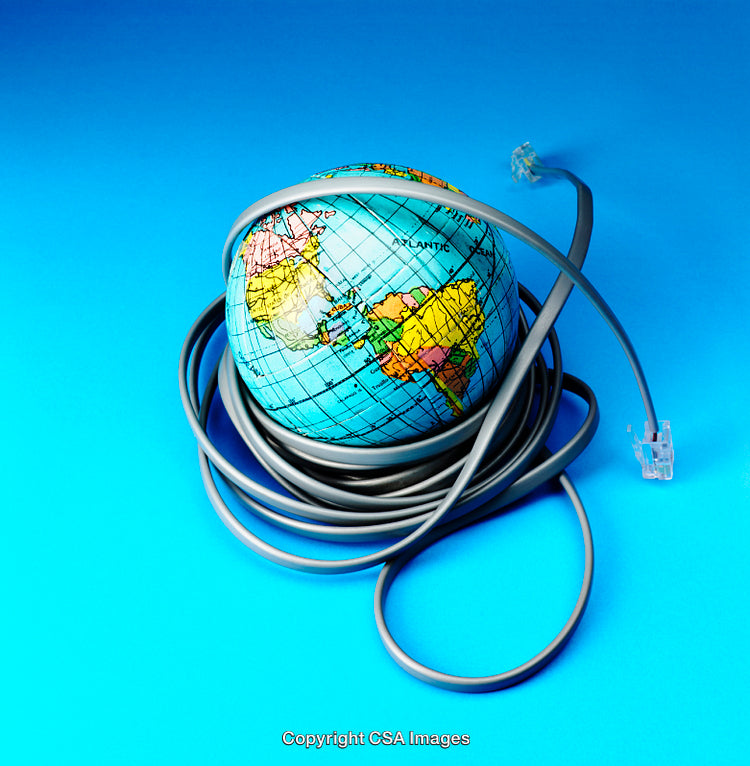Globe Encircled by Ethernet Cable Representing Global Connectivity