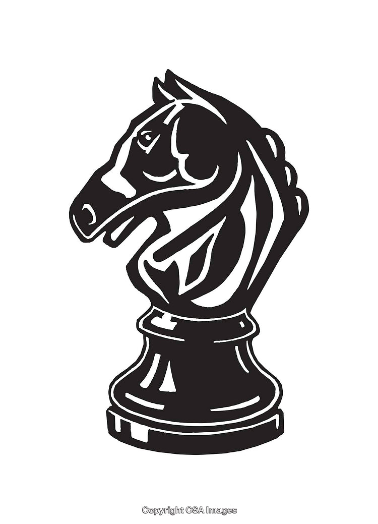 Black and White Chess Knight Line Art Illustration