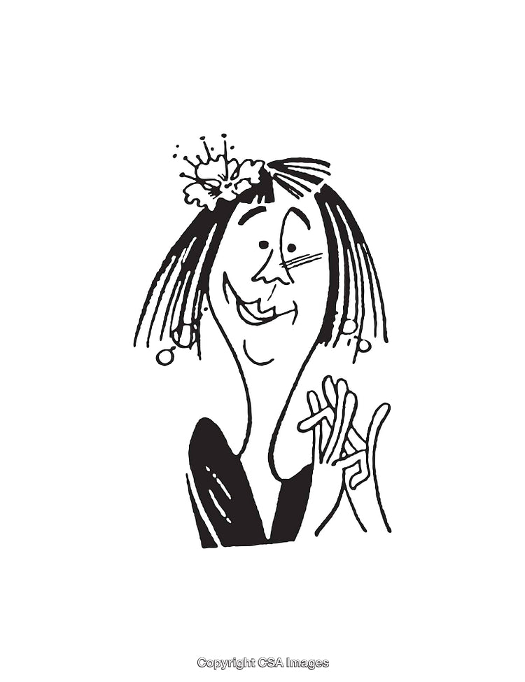 Charming Black And White Cartoon Illustration of a Smiling Woman