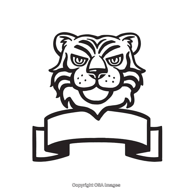 Black and White Line Art Tiger Emblem With Banner Space for Custom Text