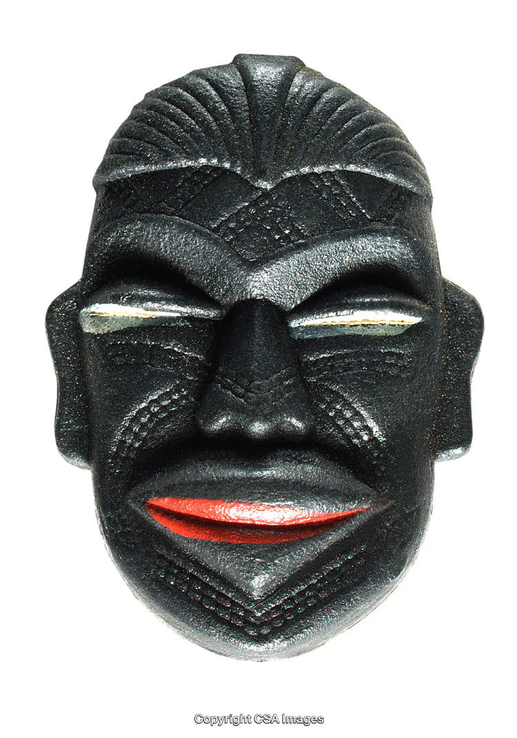 Close-Up of a Black Tribal Styled Mask Isolated on White Background