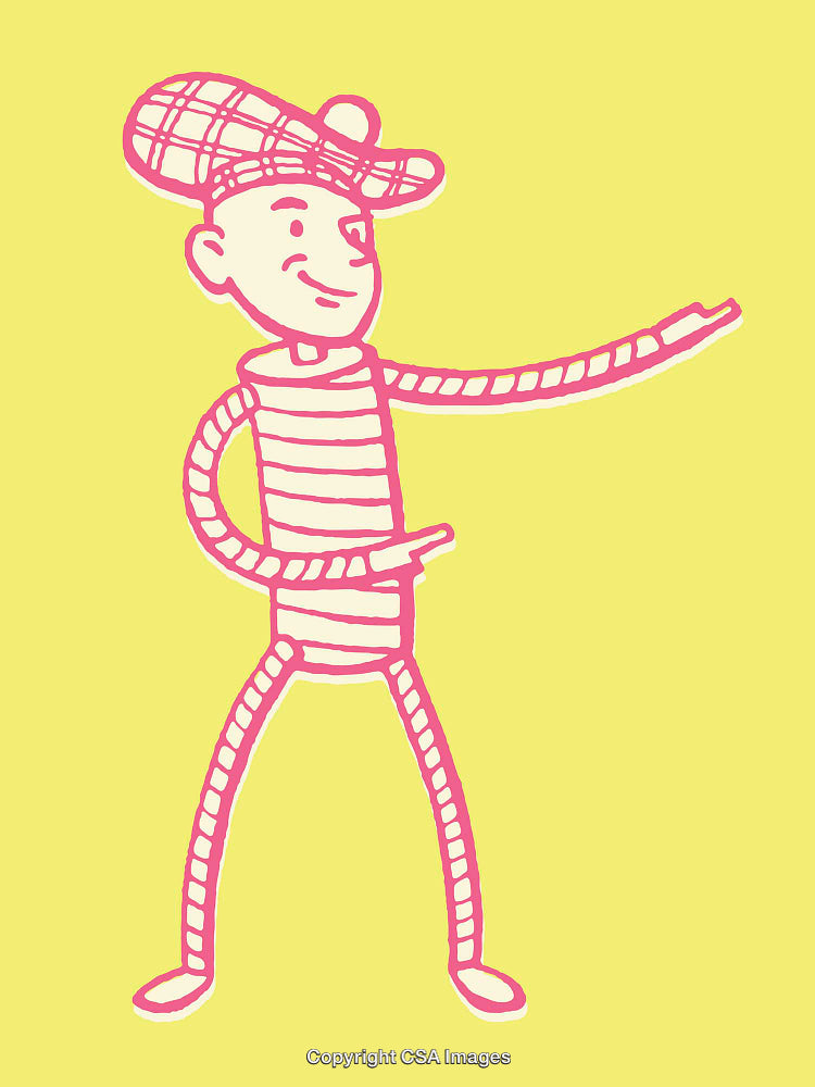 Playful Line Art of a Character Pointing with Vibrant Colors
