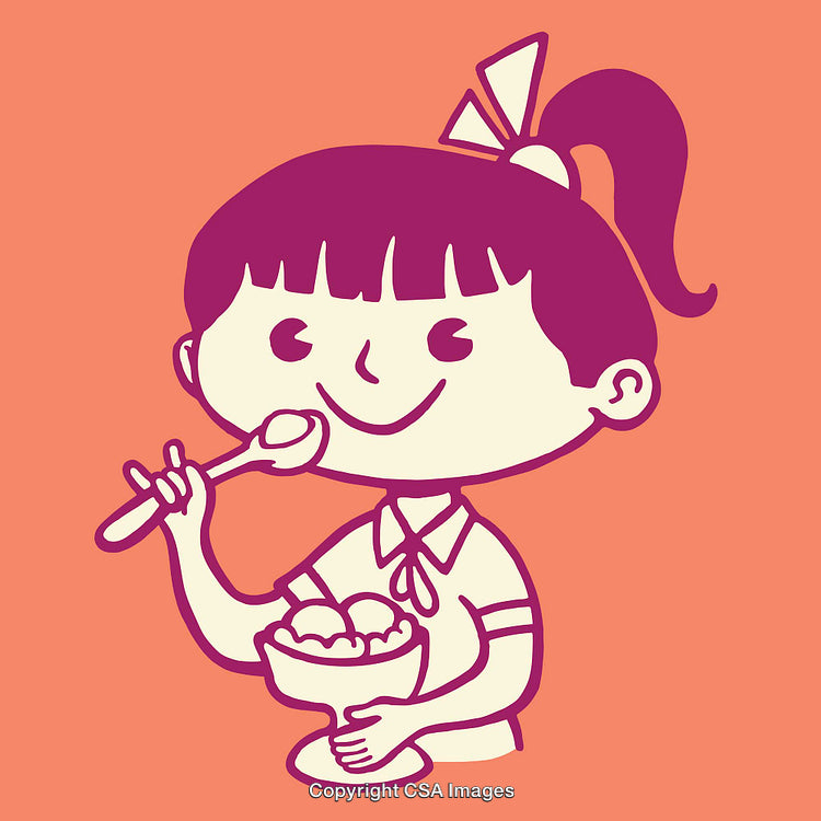 Illustrated Girl Eating Ice Cream in Vibrant Color Line Art Style