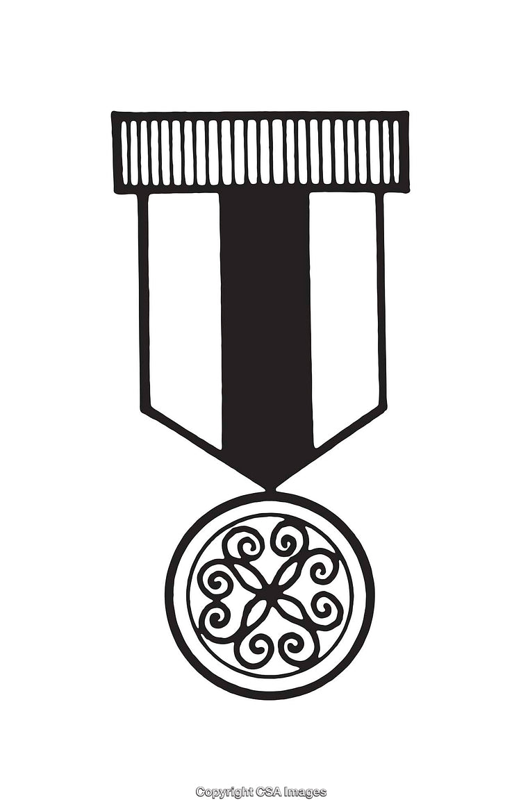 Black and White Line Art Medal Illustration with Ornamental Design