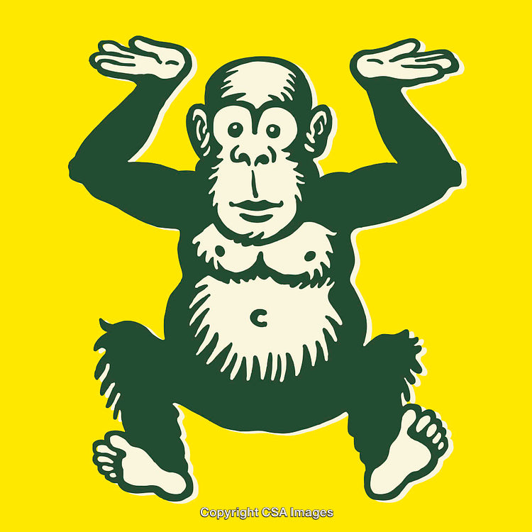Cartoon Illustration of a Monkey on Bright Yellow Background