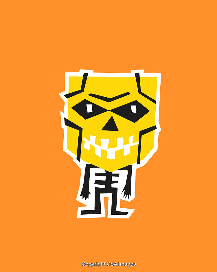 Abstract Yellow Skeleton Design on Orange Background for Halloween Theme