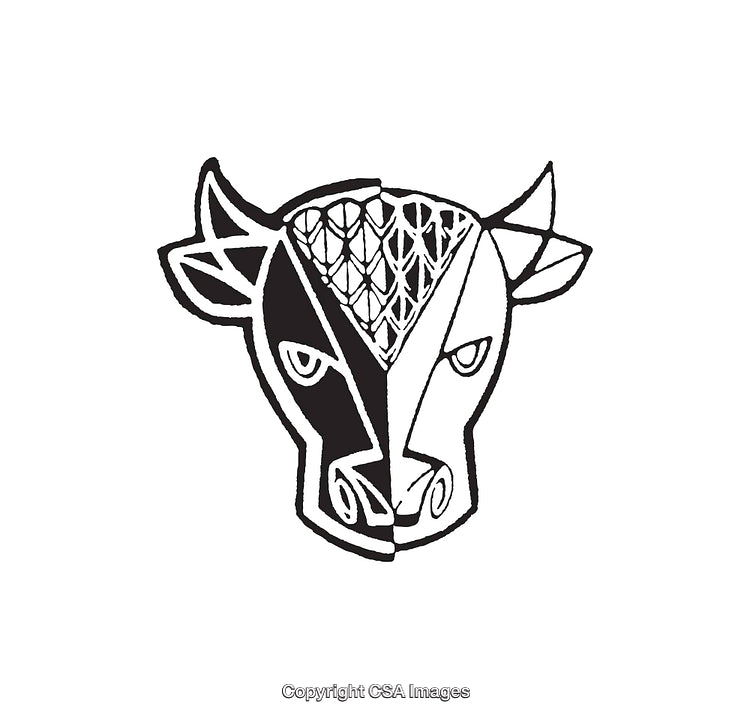 Abstract Black and White Line Art of a Stylized Animal Face