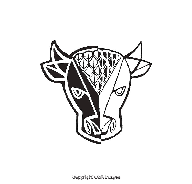 Abstract Black and White Line Art of a Stylized Animal Face