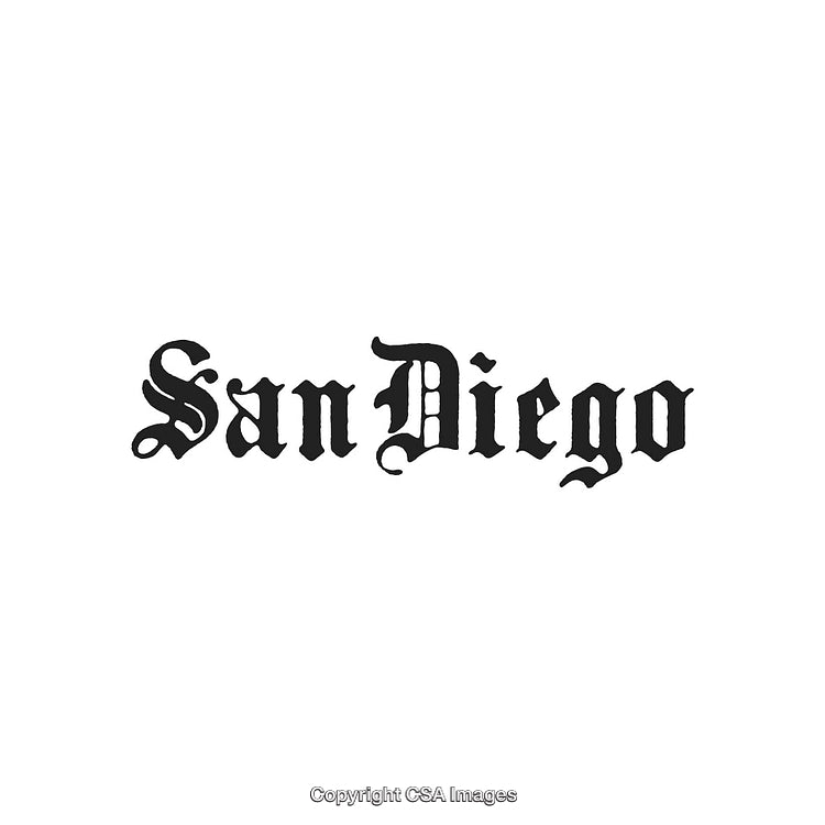Classic Gothic San Diego Typography with Blackletter Font Style on White Background