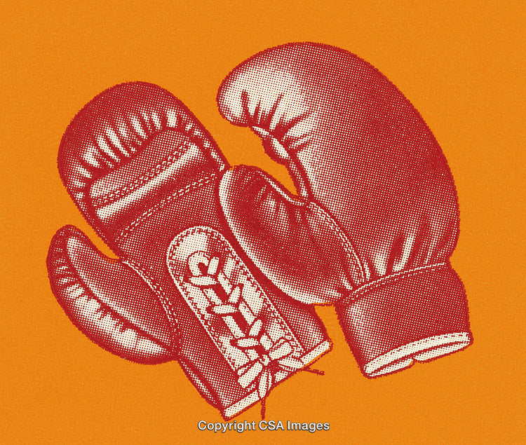 Vintage Illustration of Red Boxing Gloves on an Orange Background