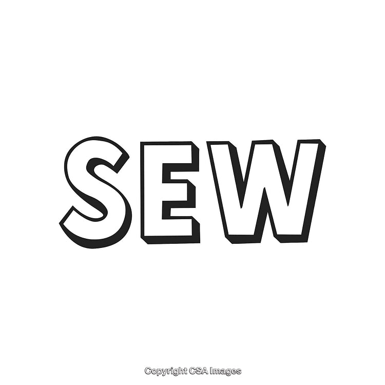 Bold Text Illustration Featuring the Word Sew on a White Background