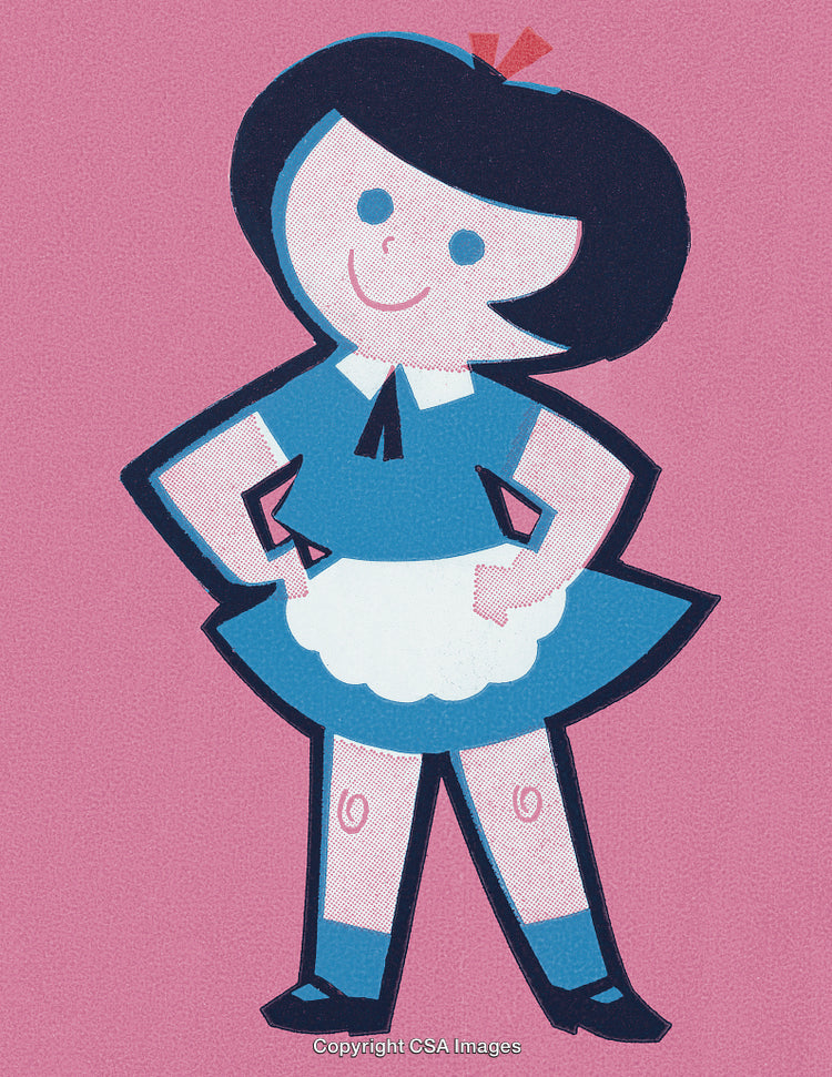 Cute Retro Illustration of a Cheerful Girl on a Pink Background