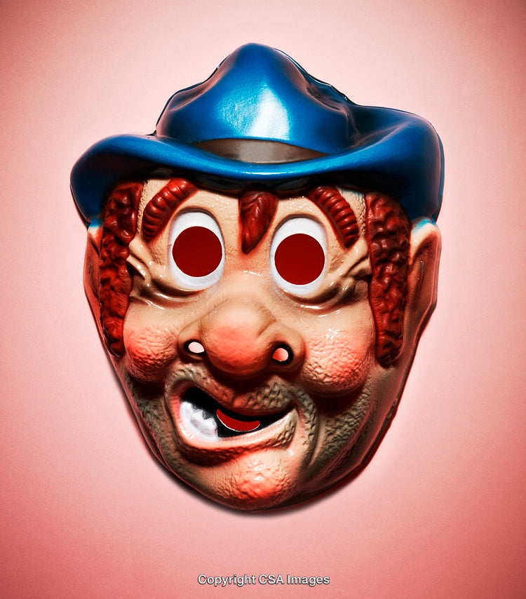 Colorful Plastic Character Mask on a Vibrant Background
