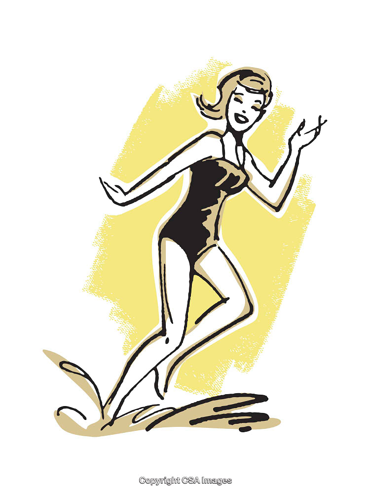 Colorful Illustration of a Woman Splashing Playfully in Water