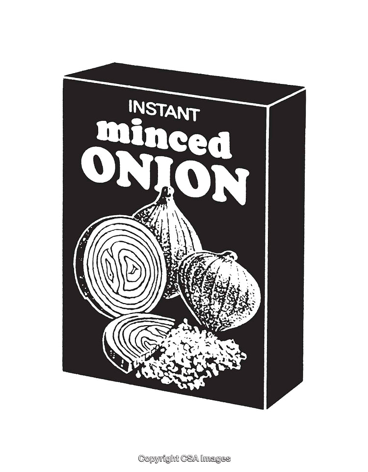 Black And White Illustration of Minced Onion Product Packaging Design