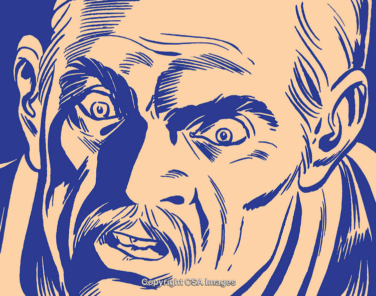 Illustration of Shocked Man with Intense Expression in Vintage Style Art
