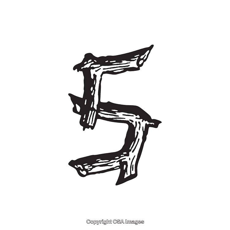 Rustic Hand-Drawn Number Five with Wood-Inspired Design Elements