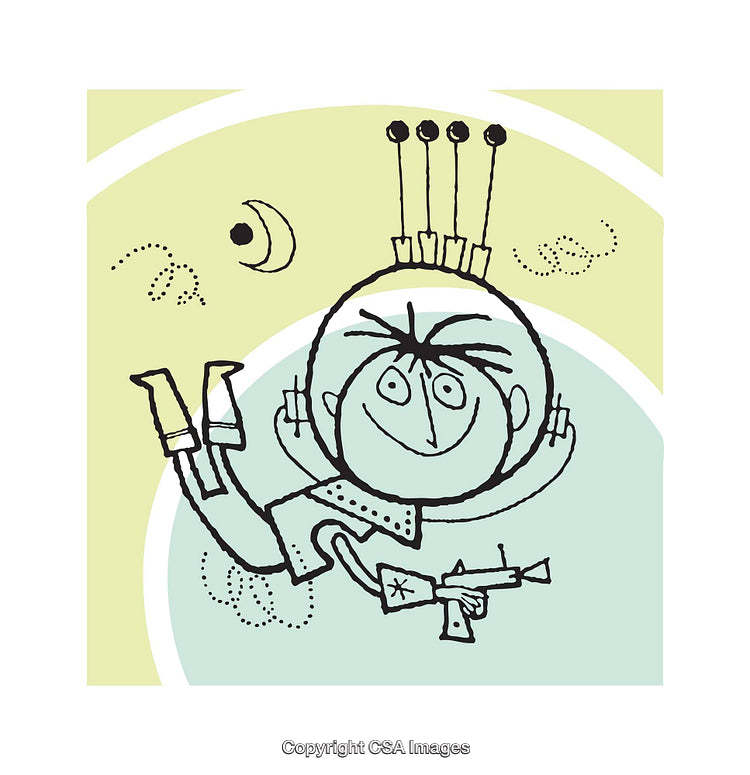 Whimsical Cartoon of a Joyful Astronaut in Space with Vibrant Colors