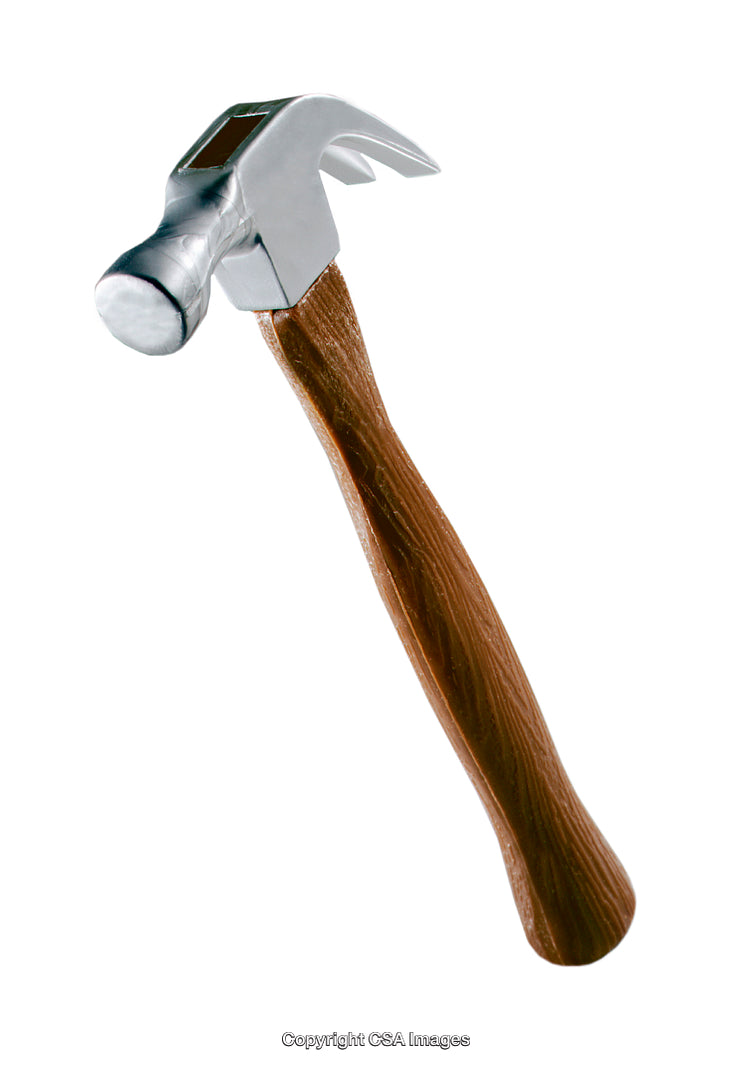 Single Plastic Toy Hammer with Realistic Details Isolated on White Background