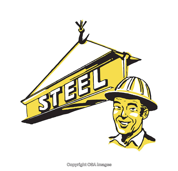 Retro Illustration of Construction Worker and Steel Beam
