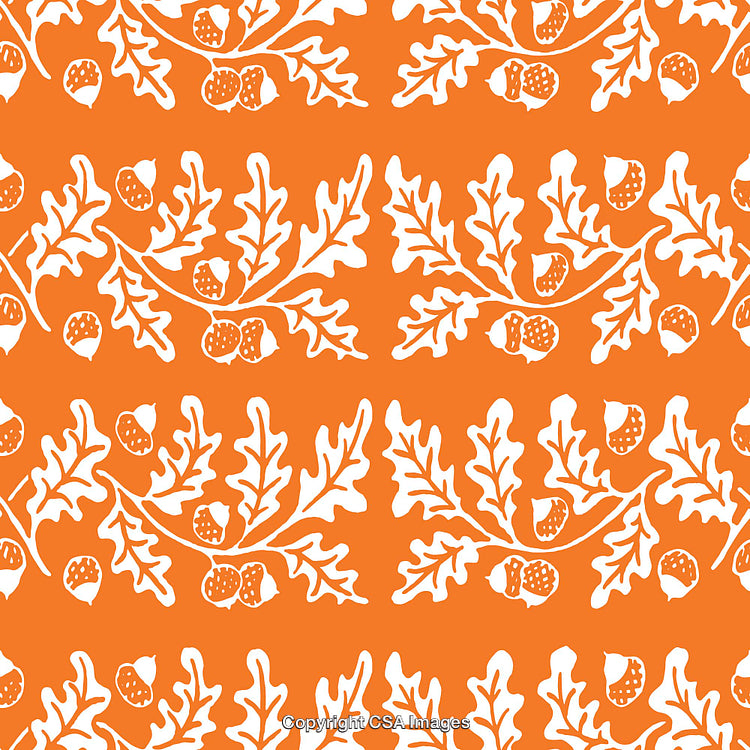 Autumn-Themed Acorn and Oak Leaf Pattern in Vibrant Orange and White