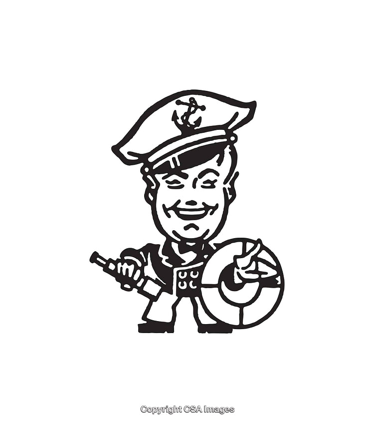 Black And White Line Art of Sailor Icon with Anchor and Lifebuoy